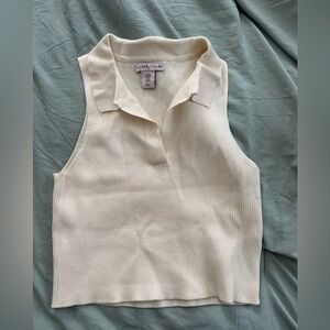 Sincerely Jules Cream Ribbed Polo Tank Top
